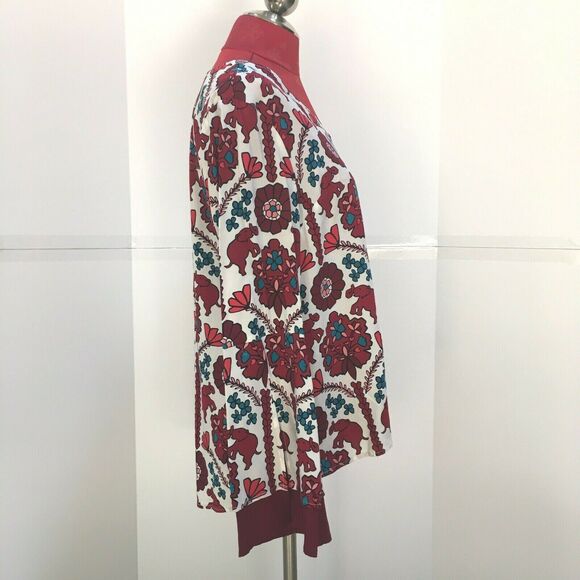 NWT Crown & Ivy blouse Ivory & Red Elephants PL - Picture 3 of 10